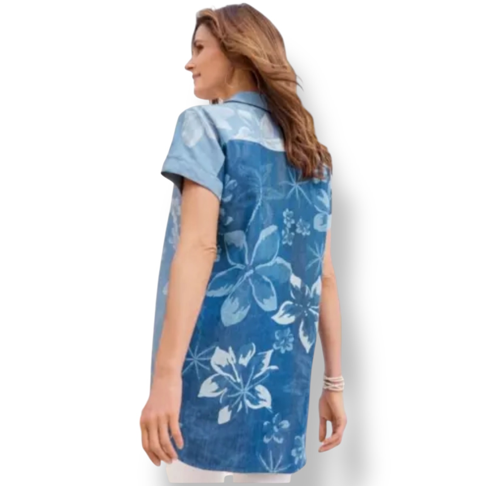 Soft Surroundings Women's Denim-Blue Tencel Chambray Lochlea Tunic Shirt Medium